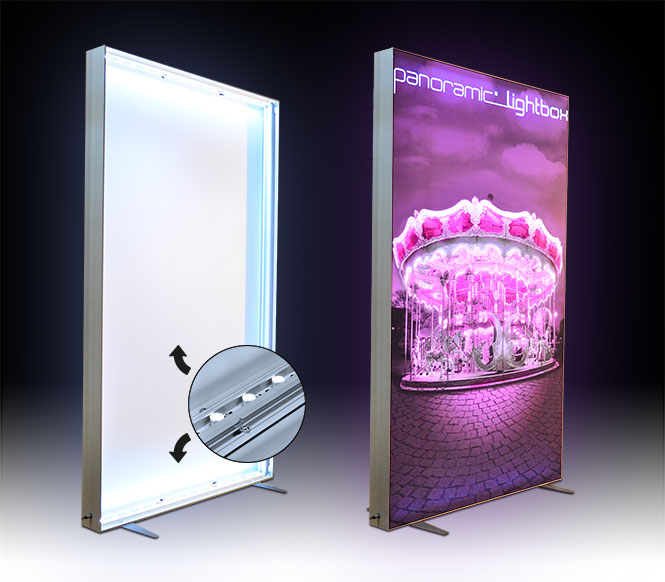 Free standing (double sided) or wall mounted Light Box KD180, Light boxes, Snapper Display Systems
